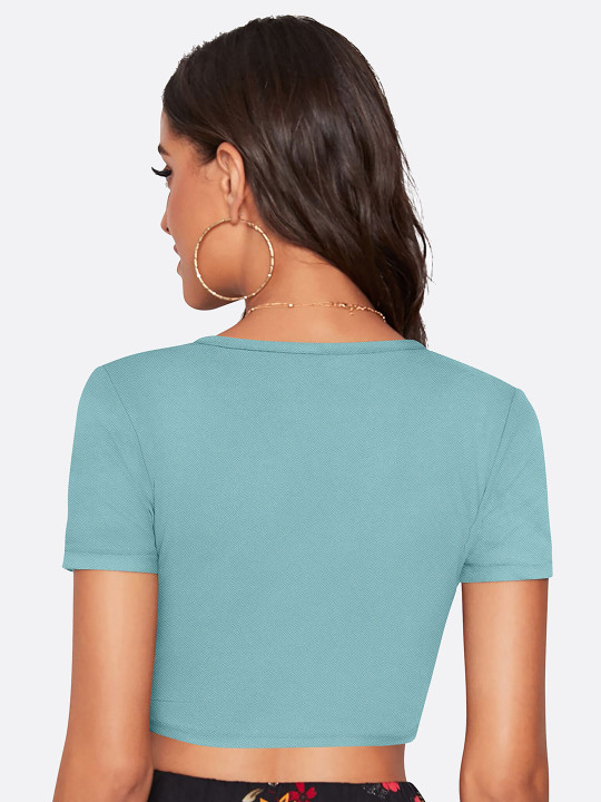 V-Neck Short Sleeves Fitted Crop Top