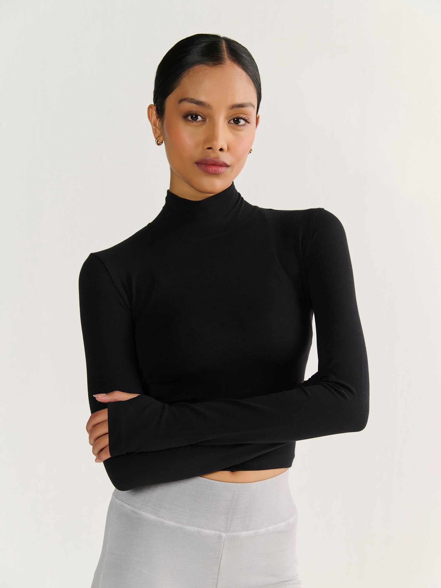 High Neck Long Sleeve Crop | Black