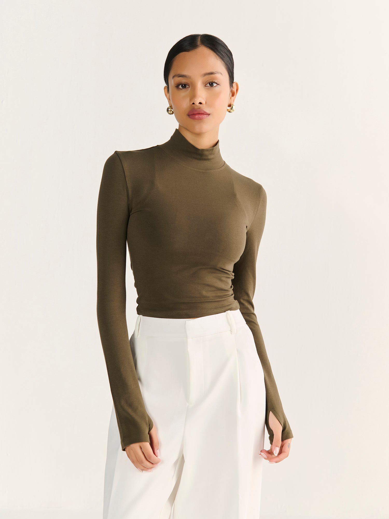 High Neck Long Sleeve Crop