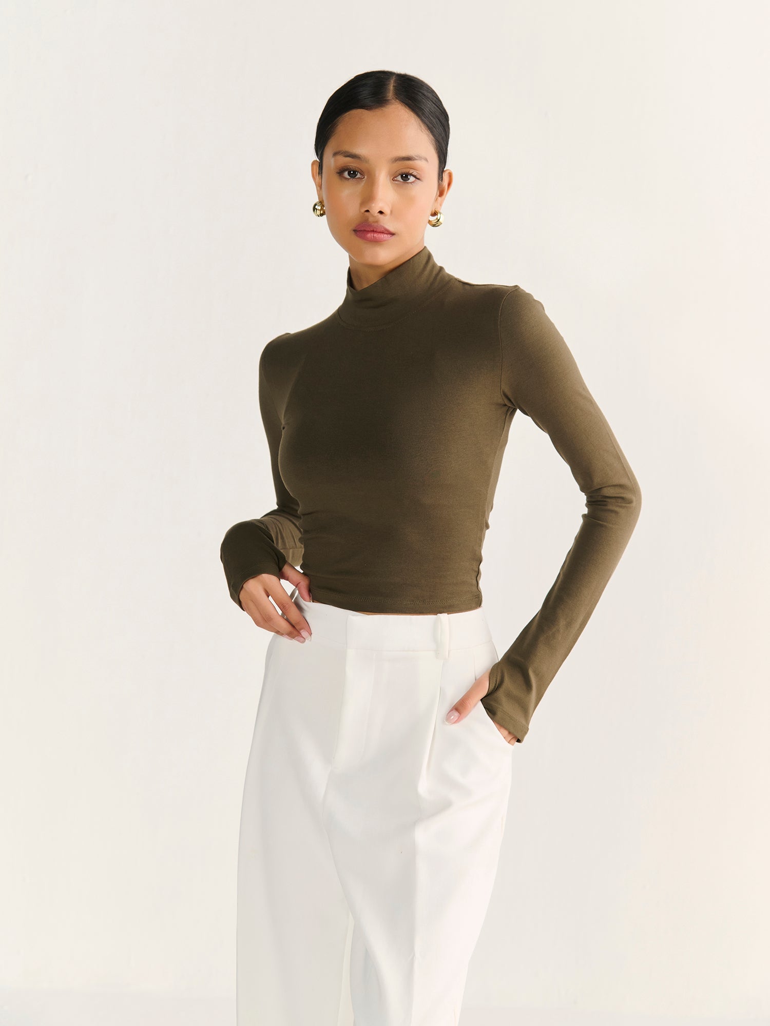 High Neck Long Sleeve Crop