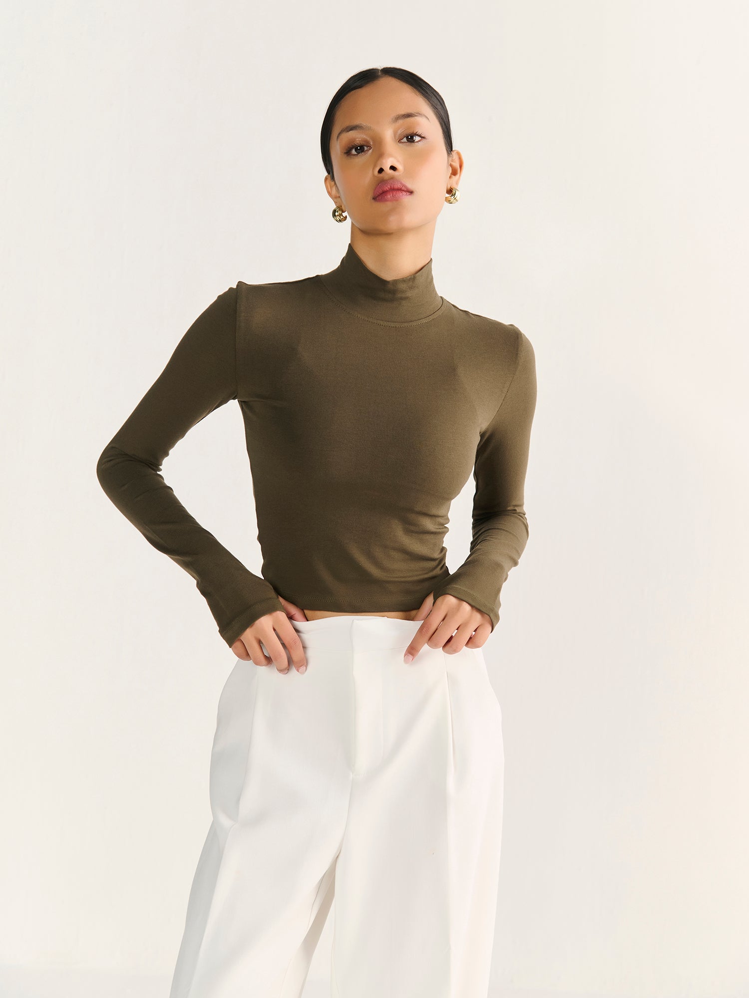 High Neck Long Sleeve Crop